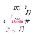 Music banner design with notes. Abstract sound decoration Royalty Free Stock Photo