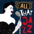 Music banner with female singer. All that jazz vector illustration