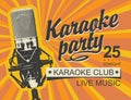 Music banner for karaoke party with microphone