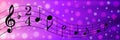 Vector Abstract Black Music Notes in Pink and Purple Gradient Background Banner Royalty Free Stock Photo