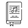 Music book black line icon. Basic knowledge about music, notes, instruments. Matherial for musical theme. Pictogram for web page,