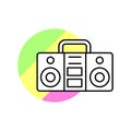 Music boom box icon. Simple line, outline vector in color circle of retro 90s style icons for ui and ux, website or mobile