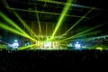 Music brand showing on stage or Concert Live and Defocused entertainment concert lighting on stage with Laser rays beams, party Royalty Free Stock Photo