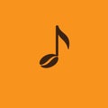 Music cafe icon. Note and coffee bean on an orange background.