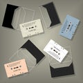music cassette tape classic style and box gray background Royalty Free Stock Photo