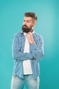 Music chart. Hipster with beard listening music. Handsome music lover. Man in headphones. Streaming sites hippest and Royalty Free Stock Photo