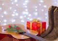 Music christmas background with guitar Royalty Free Stock Photo