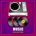 Music collection. Vinyl record player, vinyl records on abstract background