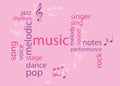 Music colored word collage - pink vector background