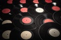 Music colorful background made of vintage vinyl records Royalty Free Stock Photo