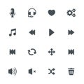 Music and Communication flat gray icons set of 16