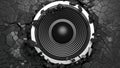 Black sound speaker on black cracked wall background. 3d illustration Royalty Free Stock Photo