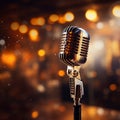 Music concept Retro microphone on stage with bokeh background Royalty Free Stock Photo