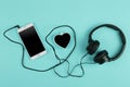 music concept - smartphone and headphones Royalty Free Stock Photo