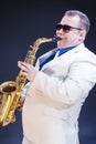 Music Concepts. Expressive Mature Playing Saxophonist