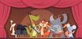 Music concert animals. Outdoor illustrations with zoo animals play music instruments exact vector cartoon background