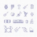 Music concert instruments thin line vector icons