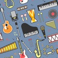 Music concert musical instruments seamless pattern art