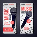 Vector illustration music concert ticket design template with microphone and cool grunge effects in the background Royalty Free Stock Photo