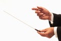 Music conductor hands with baton