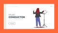 Music Conductor Landing Page Template. Character Perform on Stage Directing with Notebook and Symphony Orchestra Royalty Free Stock Photo