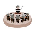 Music conductor in tuxedo suit and symphonic orchestra on stage icon vector illustration Royalty Free Stock Photo