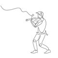 Music continuous line drawing, a man playing violin, simple hand drawn with minimalist contour outline