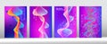 Music Covers Set. 3D Fluid Shapes Modern Cover Template. Purple Pink Blue Cyber Vector