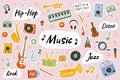 Music cute stickers template set. Scrapbooking elements