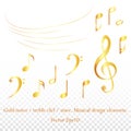 Music decorative notes.Gradient golden colors simbols .golden musical notes,Various musical notes in gold for backgrounds,