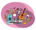 Music design set. Cartoon free hand draw doodle Royalty Free Stock Photo