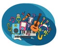 Music design set. Cartoon free hand draw doodle. Royalty Free Stock Photo