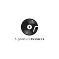 Music disc pen signature logo icon vector template Royalty Free Stock Photo