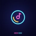 Music Disc Simple Luminous Neon Outline Colorful Icon On Blue Background