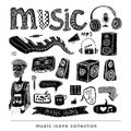 Music doodle collection, hand drawn illustration.