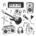 Music doodle hand drawn set Royalty Free Stock Photo