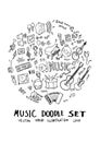 Music doodle illustration circle form on a4 paper wallpaper line Royalty Free Stock Photo