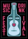 Music and Drink Festival typographic poster design with guitar and bottle. Retro vector illustration.