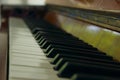 Black And White Piano Keys Close-up. Old piano. Cropped Shot Of An Old Piano. Royalty Free Stock Photo