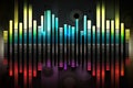 Music equalizer. Abstract wave lines move dynamically in various colors isolated on a black background