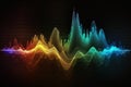 Music equalizer. Abstract wave lines move dynamically in various colors isolated on a black background