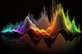 Music equalizer. Abstract wave lines move dynamically in various colors isolated on a black background