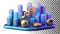Music equalizer bars, audio levels and sound visualization png transparent image Generative AI