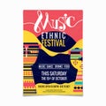 Folk music festival or ethnic music poster design template of national or ethnic musical instruments African jembe