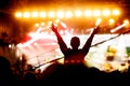 Music fan enjoying night perfomance of famous artist on stage Royalty Free Stock Photo