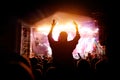 Music fan enjoying night perfomance of famous artist on stage Royalty Free Stock Photo