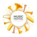 Music festival banner. Live classical music concert poster, invitation flyer vector illustration Royalty Free Stock Photo