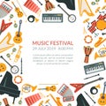 Music Festival Banner Template with Musical Instruments and Space for Text Vector Illustration Royalty Free Stock Photo