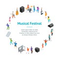 Music Festival Concept Banner Card Circle 3d Isometric View. Vector