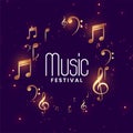 Music festival concert background with golden musical notes Royalty Free Stock Photo